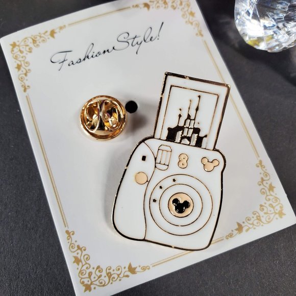 None Jewelry - White Camera Disney Castle Themed Hard Enamel Pin